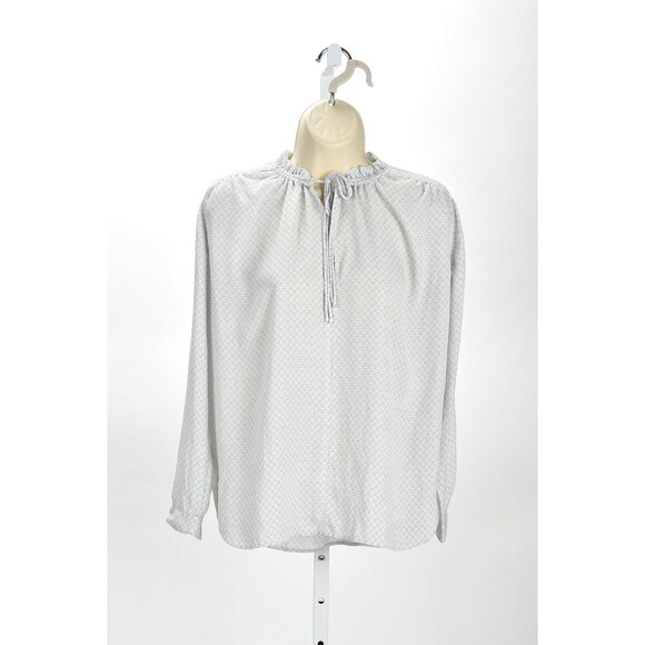 Ann Taylor Factory Chiffon Graphic Long Sleeve Blouse Ruffle Collar Size XSP - Picture 1 of 4